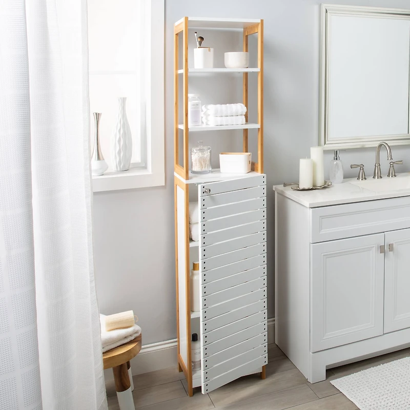 Organize It All Rendition 68" White 6-Shelf Bamboo High Cabinet