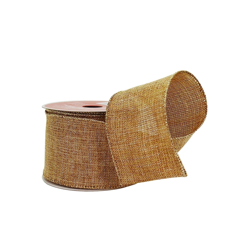 2.5" x 20ft. Gold Shimmer Wired Faux Linen Ribbon by Celebrate It®