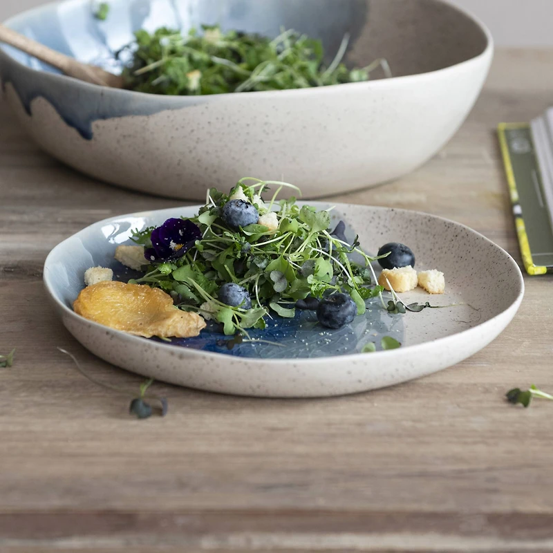 Hello Honey® 8.5" Blue & Cream Crackle Glaze Stoneware Plate, 2ct.