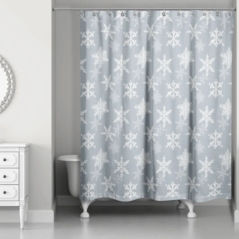 Blue Snowflake Pattern 71" x 74" Shower Curtain