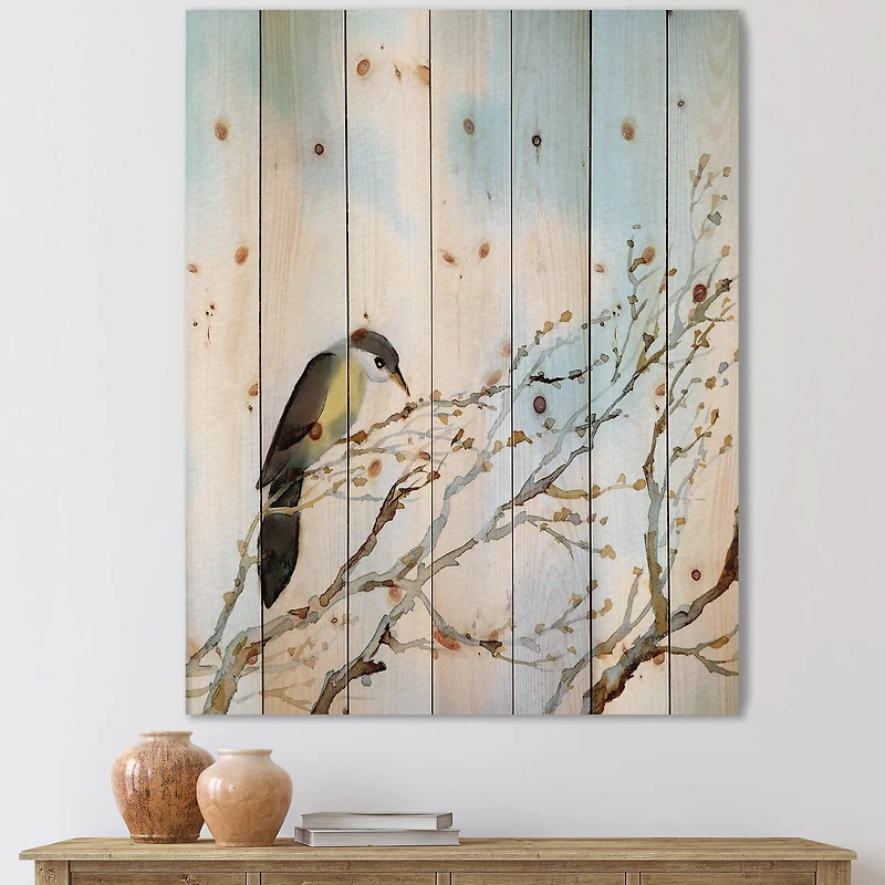 Designart - Bird On Old Bare Tree With Blue Cloudy Sky