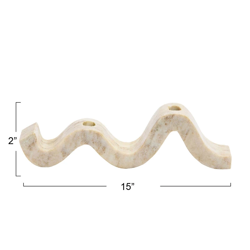 Hello Honey® 14.5" Beige Modern Marble and Brass Wave Double Taper Holder