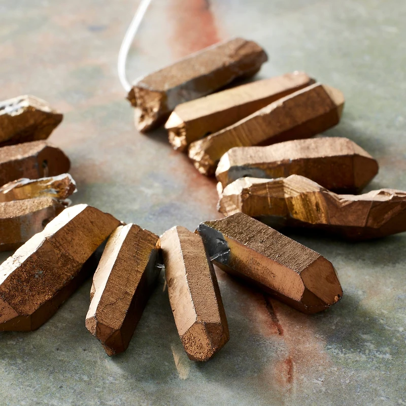 12 Pack: Bronze Luster Crystal Quartz Stick Beads by Bead Landing™