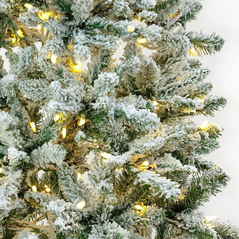 6.5ft. Pre-Lit Snowy Chatham Slim Artificial Christmas Tree, Warm White LED Lights