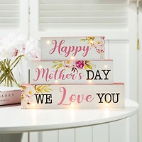 Glitzhome® 12" Lighted Wood Happy Mother's Day Block Sign