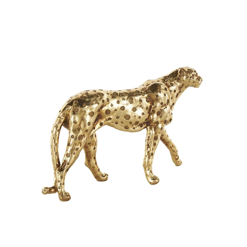 10" Gold Leopard Walking Sculpture with Textured Spots