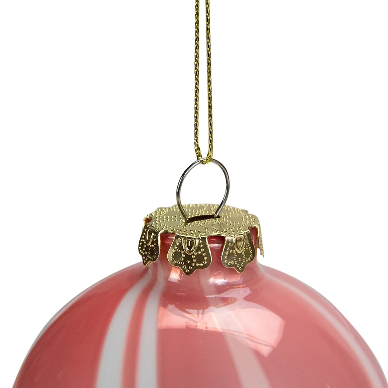 3" Pink & White Marbled Glass Ball Ornament