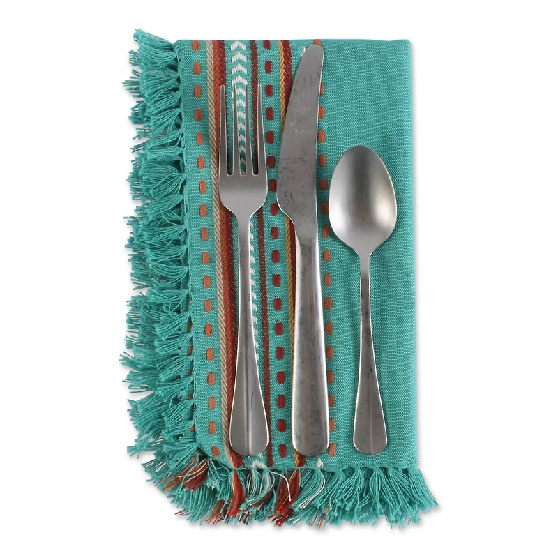 DII® Agate Blue Hacienda Stripe Fringed Cloth Dinner Napkins, 6ct.