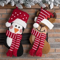 Glitzhome® 18.9" 3D Penguin & Reindeer Hooked Stockings, 2ct.