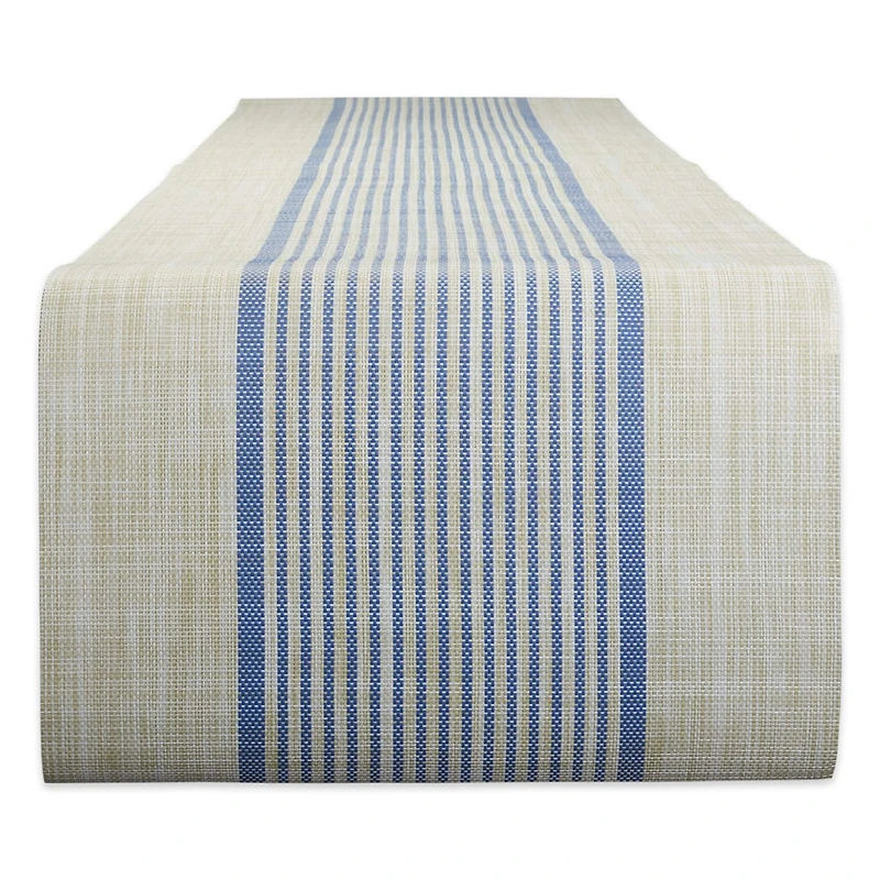 DII® 72" French Blue Middle Stripe PVC Woven Table Runner
