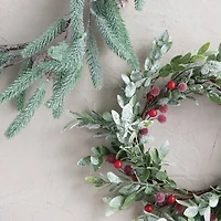 Hello Honey® 12" Faux Leaves & Red Berry Wreath with Frost Finish