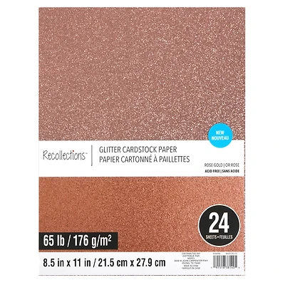 12 Packs: 24 ct. (288 total) Rose Gold Glitter 8.5" x 11" Cardstock Paper by Recollections™