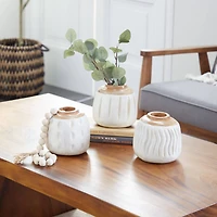 Set of White Teak Wood Coastal Style Vase 6