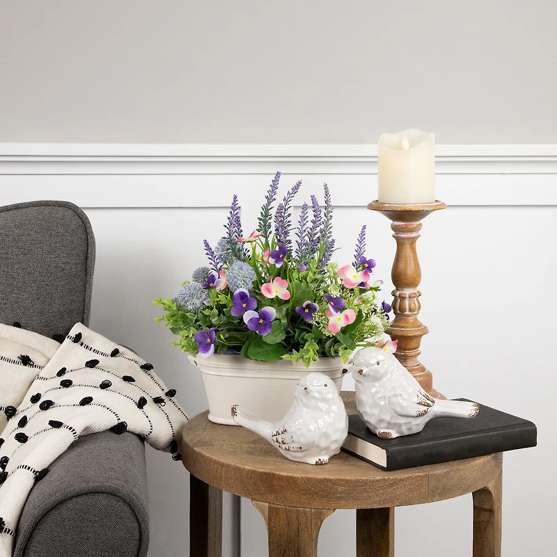 12" Lavender & Mixed Spring Floral in Weathered Ceramic Pot