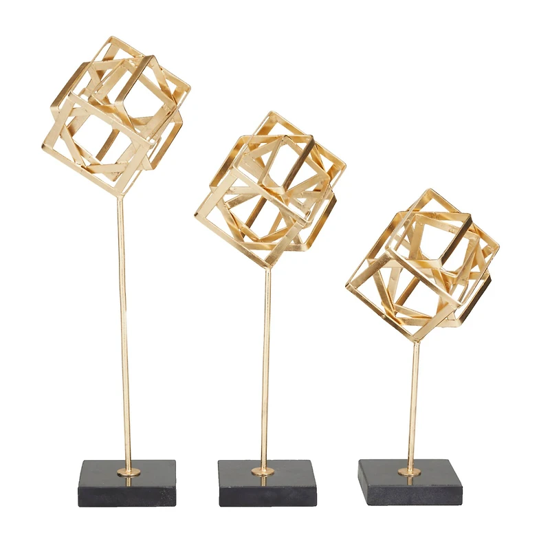 CosmoLiving by Cosmopolitan Set of 3 Gold Marble Contemporary Sculpture, 19" x 6" x 6"