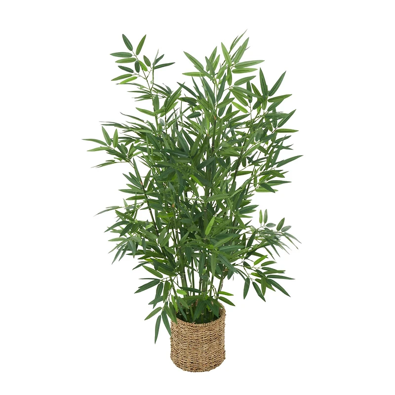 40" Green Realistic Foliage Plant in Brown Seagrass Pot