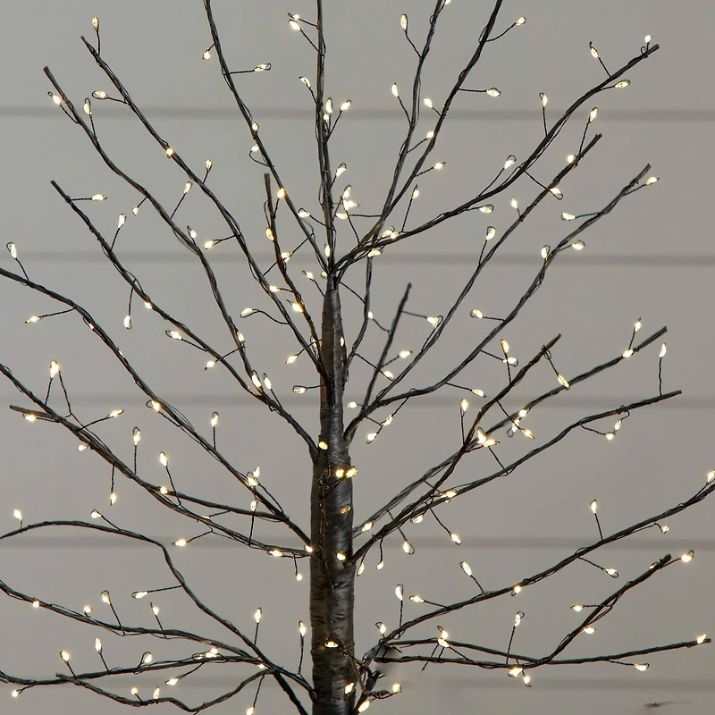 2ft. Pre-Lit Artificial Halloween Black Twig Tree with 210 Warm White Fairy Copper Wire LED Lights