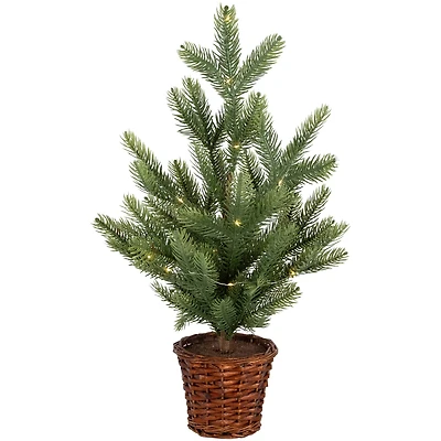 20" Pre-Lit Artificial Pine Christmas Tree with Basket, Warm White LED Lights