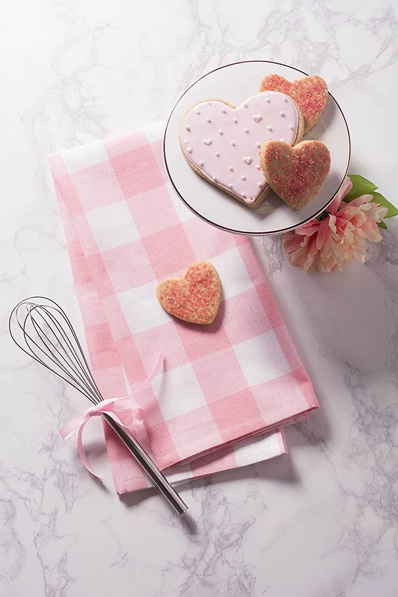 DII® Pink Buffalo Check Dishtowels, 3ct.