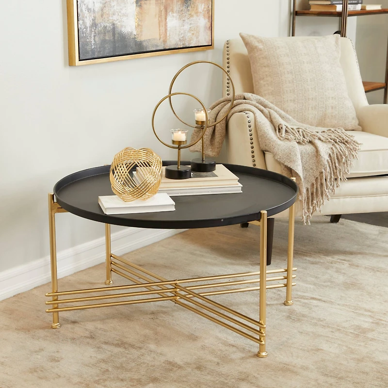 33" Gold & Black Metal Modern Coffee Table