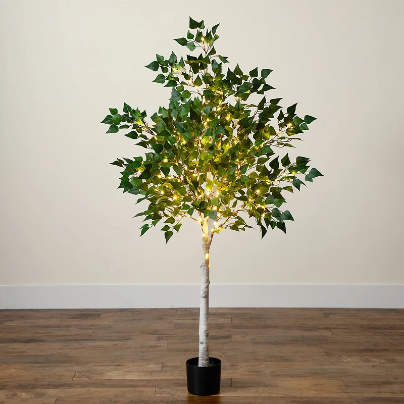 5ft. Potted Pre-Lit Artificial Birch Tree with Warm White LED Lights