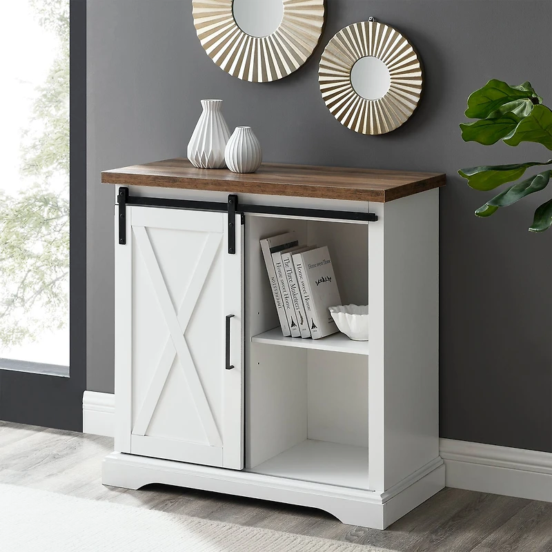 Walker Edison 32" Solid White Reclaimed Barnwood Rustic Farmhouse Buffet 