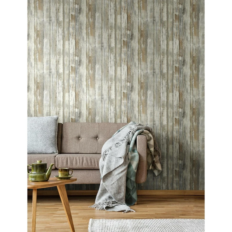 RoomMates Distressed Wood Tan Peel & Stick Wallpaper