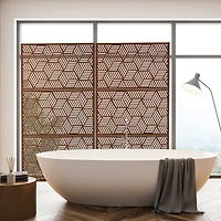 Glitzhome® 6ft. Brown Galvanized Steel Geometric Pattern Privacy Screen Fence Panel & Room Divider