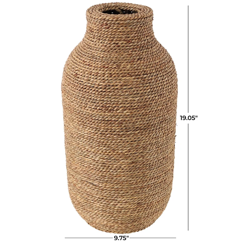 19" Brown Seagrass Handmade Wrapped Vase