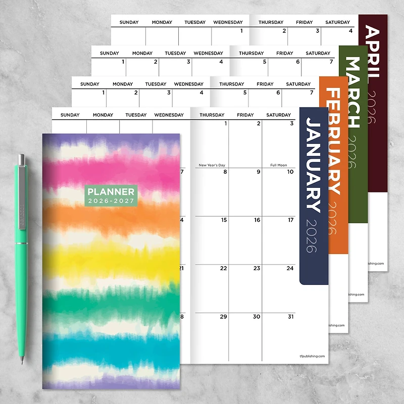 2026-2027 Tie Dye Small Monthly Pocket Planner
