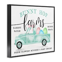 Stupell Industries Bunny Hop Farms Sign Easter Egg Green Truck Framed Giclee Art