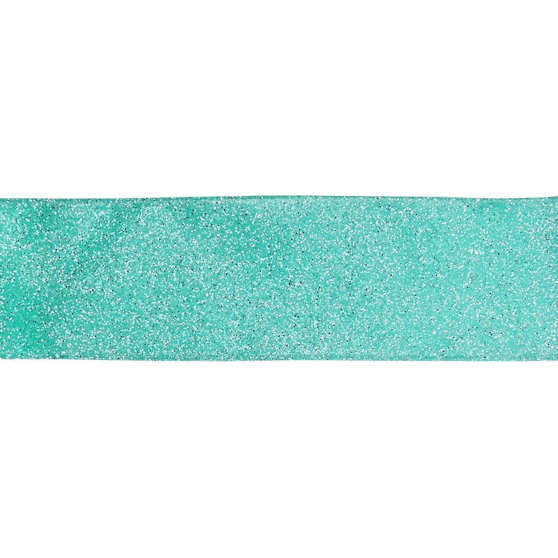 2.5" x 20ft. Turquoise Glitter Wired Taffeta Ribbon by Celebrate It®