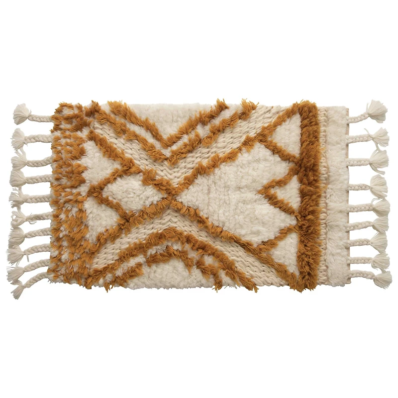 Wool Tufted Patterned Rug with Braided Tassels, 24" x 40"