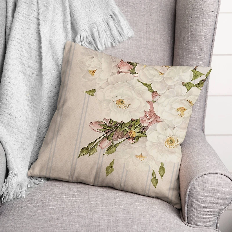 Flowers On Linen Throw Pillow