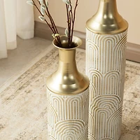 Glitzhome® Modern White & Gold Metal Floor Vases Set
