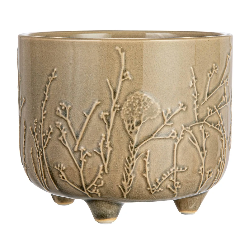 Hello Honey® 6" Green Footed Stoneware Planter with Botanical Design