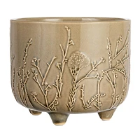 Hello Honey® 6" Green Footed Stoneware Planter with Botanical Design