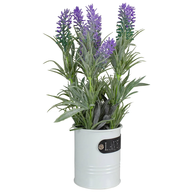 11'' Artificial Lavender Arrangement in White Tin Can