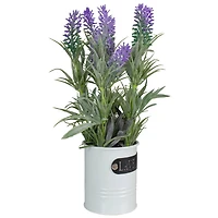 11'' Artificial Lavender Arrangement in White Tin Can
