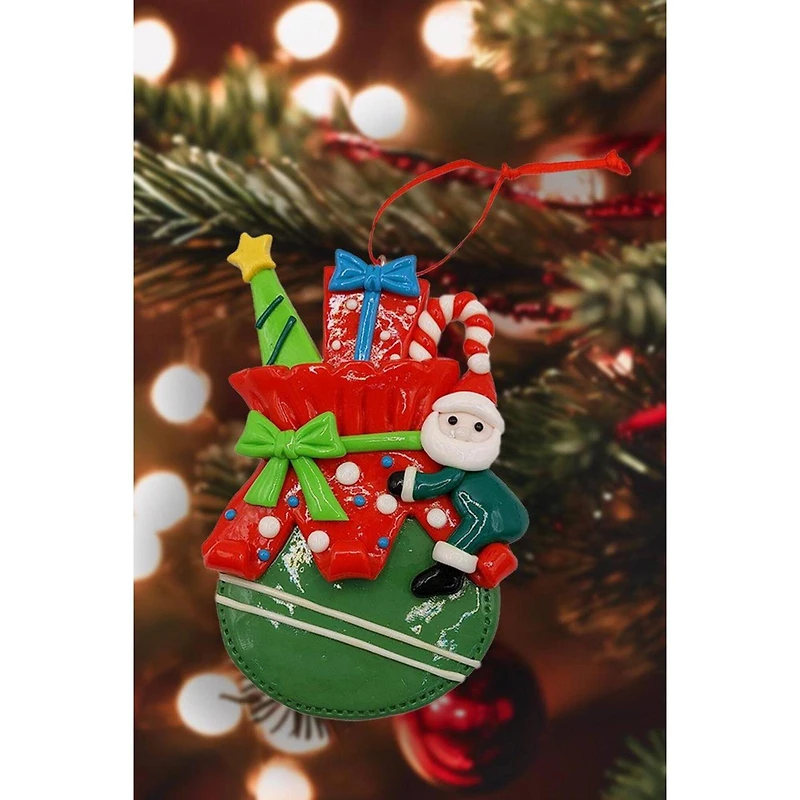 Wizardi 4" Glossy Gingerbread Gift Bag with Santa Christmas Ornament