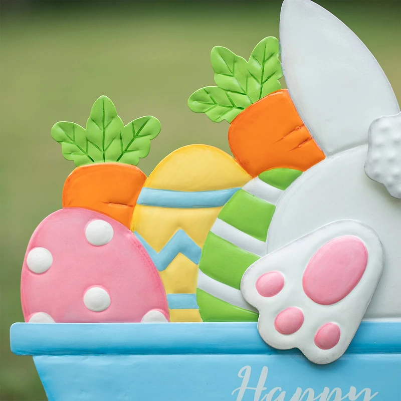 Glitzhome® 24" Metal Easter Wheel Barrow Yard Stake