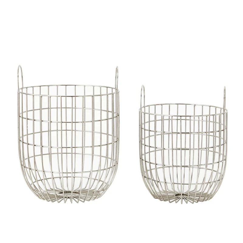 Set of 2 Silver Iron Contemporary Storage Basket, 17" x 13" x 13"