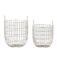 Set of 2 Silver Iron Contemporary Storage Basket, 17" x 13" x 13"