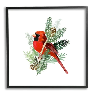 Stupell Industries Red Cardinal Pine Branch Minimal Bird Portrait Framed Wall Art