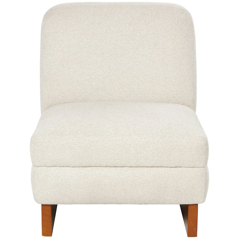 White Boucle Accent Chair with Brown Wooden Legs