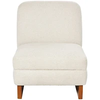 White Boucle Accent Chair with Brown Wooden Legs