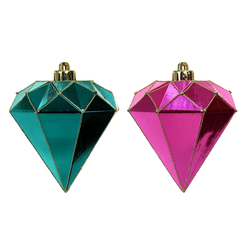 2 Pack 5.4" Pink & Teal Shatterproof Diamond Ornaments by Ashland®