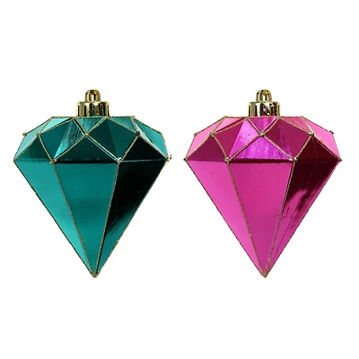 2 Pack 5.4" Pink & Teal Shatterproof Diamond Ornaments by Ashland®