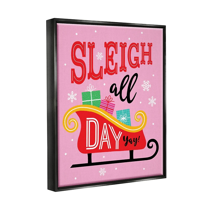 Stupell Industries Sleigh All Day Bold Gift Sled Framed Floater Canvas Wall Art
