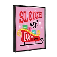 Stupell Industries Sleigh All Day Bold Gift Sled Framed Floater Canvas Wall Art